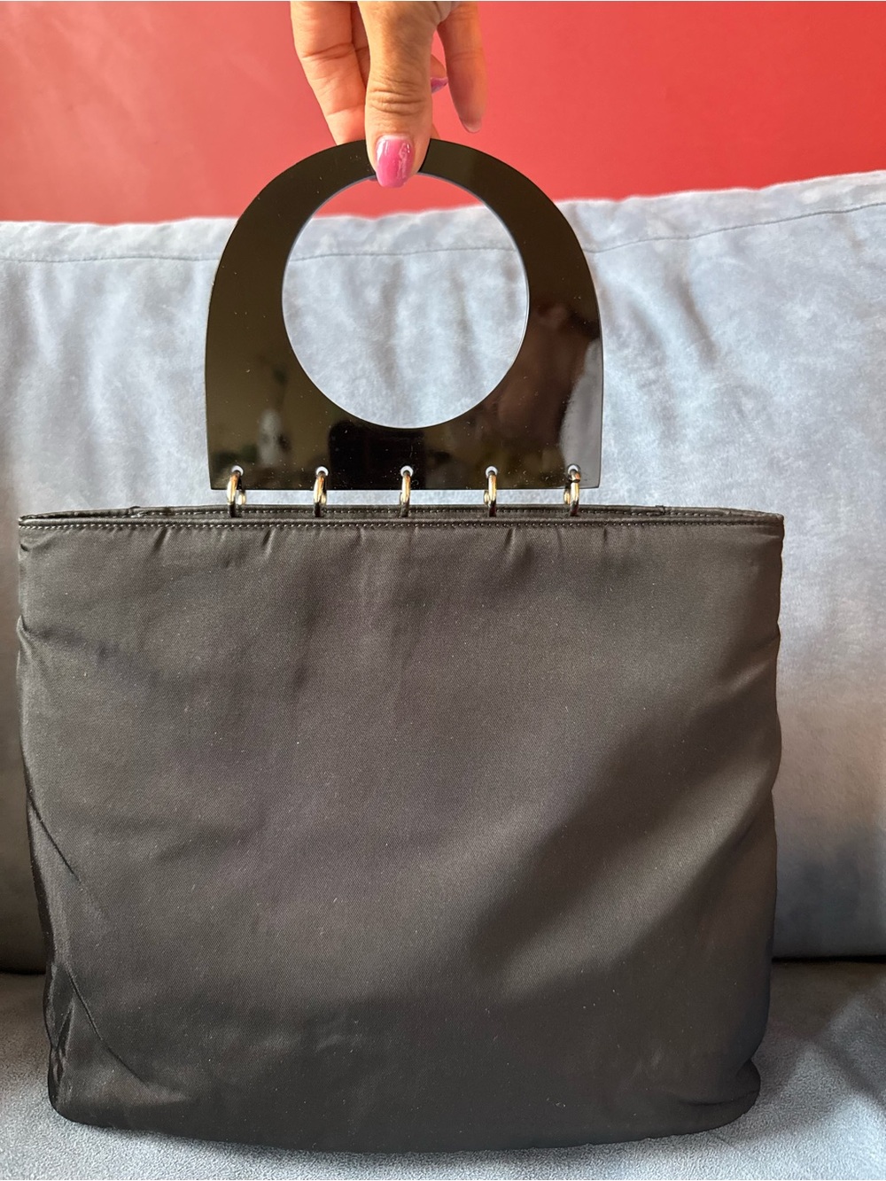 Sleek Black Circle-Handle Tote Bag